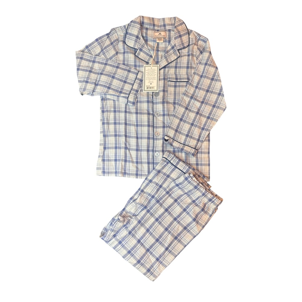 Petite Plume Boys Seafarer Tartan Pajama Set Blue Plaid Kids Size 6 SPJST106